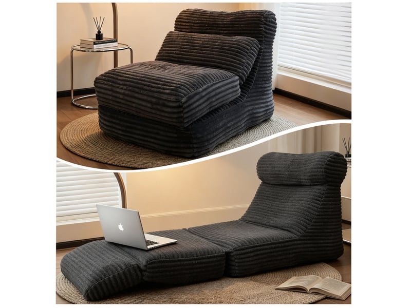  Fauteuil convertible modenvie 2 en 1 noir en flanelle texturée  - Conforama E