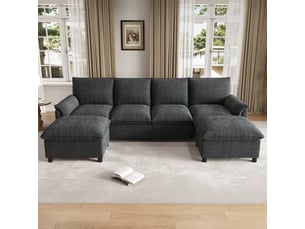 Canapé d'angle modulaire u kora noir 264,5x142,5x84 cm avec 2 poufs mobiles