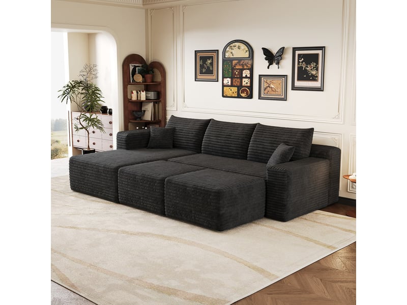  Canapé d'angle  modulaire ,5 places,moderne et minimaliste, assise profonde ,241 × 151 ×58cm,noir  - Conforama D