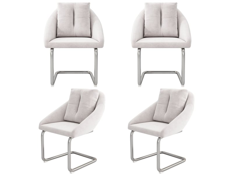  Chaise de salle à manger lot de 4, assise velours chaise rembourrée, coussins inclus, dossier confortable, structure stable, coloris beige  - Conforama E