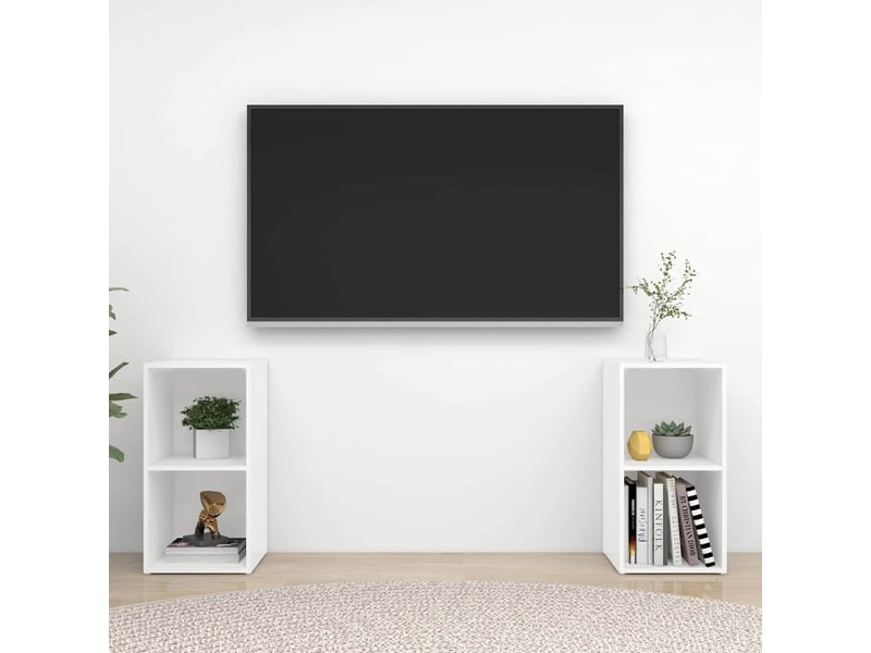 Lot de 2 meuble tv bas salon blanc 72x35x36,5 cm bois d'ingénierie shl17385  - Conforama B
