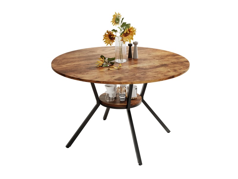  Table à manger ronde ø120cm avec rangement, style industriel marron, 4 à 6 personnes, en mdf et fer, couleur naturel  - Conforama A