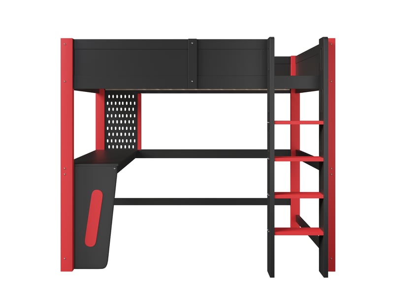  Lit mezzanine, 140 x 200 cm, en pin, avec table, panneau perforé et éclairage led, sans matelas, noir.  - Conforama E
