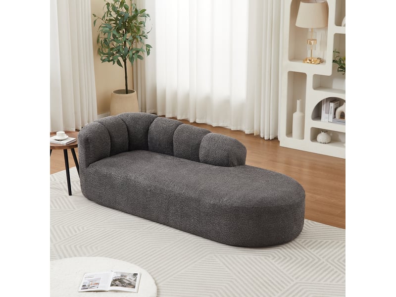  Méridienne fixe 2 places avec dossier ondulé et assise rembourrée en chenille gris anthracite, 204 × 87 × 66 cm  - Conforama B