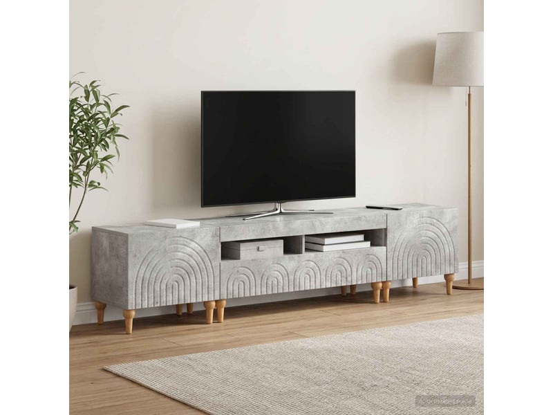 Ensemble de 3 meubles tv led gris béton bois d'ingénierie shl25393 - Conforama B