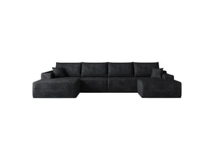 Canapé d’angle en l noir, 340 × 175 × 83 cm, configuration en l avec méridienne, espace de détente généreux, assise accueillante