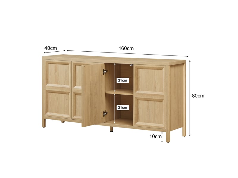  Buffet chêne clair 160 cm - ouverture push, charnières soft-close - 160x40x80 cm  - Conforama D