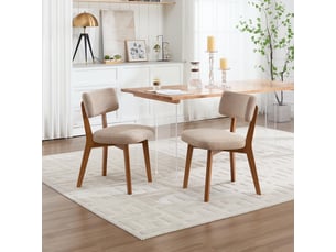 Lot de 2 chaises de salle à manger modernes style milieu du siècle pieds bois massif assise rembourrée tissu pour cuisine salle à manger bureau kaki+marron