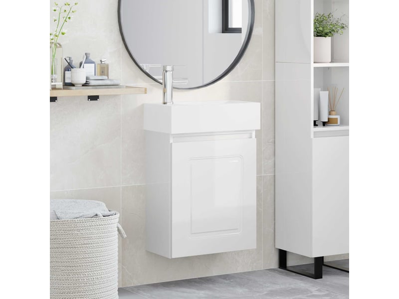  Meuble de rangement salle de bain avec robinet blanc brillant shl2334  - Conforama B