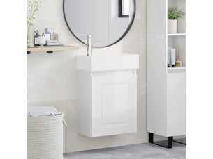 Meuble de rangement salle de bain avec robinet blanc brillant shl2334