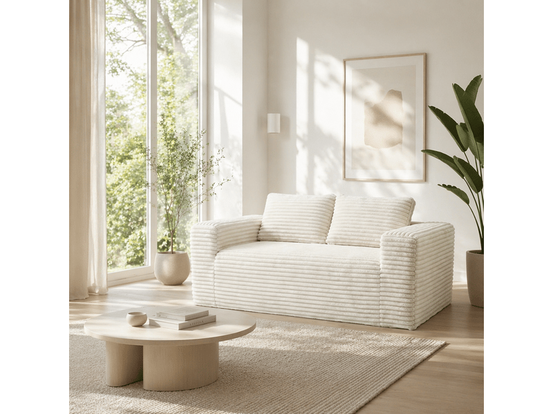  Canapé compact 2 places 160x88x58 cm, canapé de sol en mousse à assise profonde, pour appartement chambre bureau, velours côtelé, beige Sol Morn - Conforama D