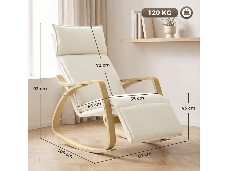  Fauteuil à bascule modenvie avec repose-pieds réglable 5 positions 106 x 67 x 92 cm crème blanc  - Conforama C