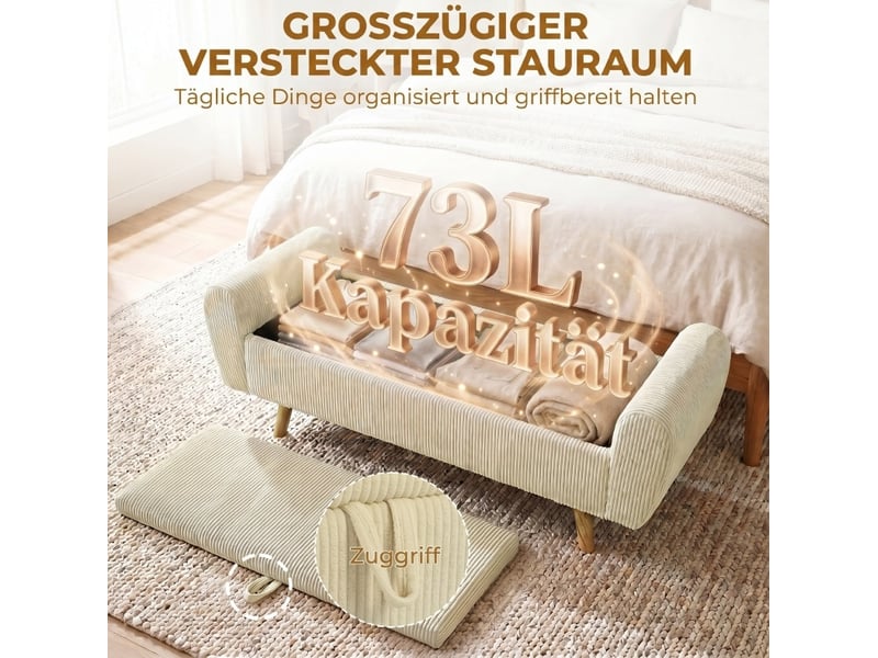  Banquette de rangement 150x45x51 cm accoudoirs roulés bois beige  - Conforama D