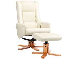 Fauteuil inclinable avec repose-pieds, fonction inclinable, revêtement en similicuir, jusqu'à 150 kg, 71 x 84 x 102 cm, blanc crème