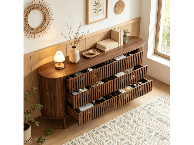  Buffet bas 6 tiroirs 160x40x70 cm en mdf coloris noyer  - Conforama R