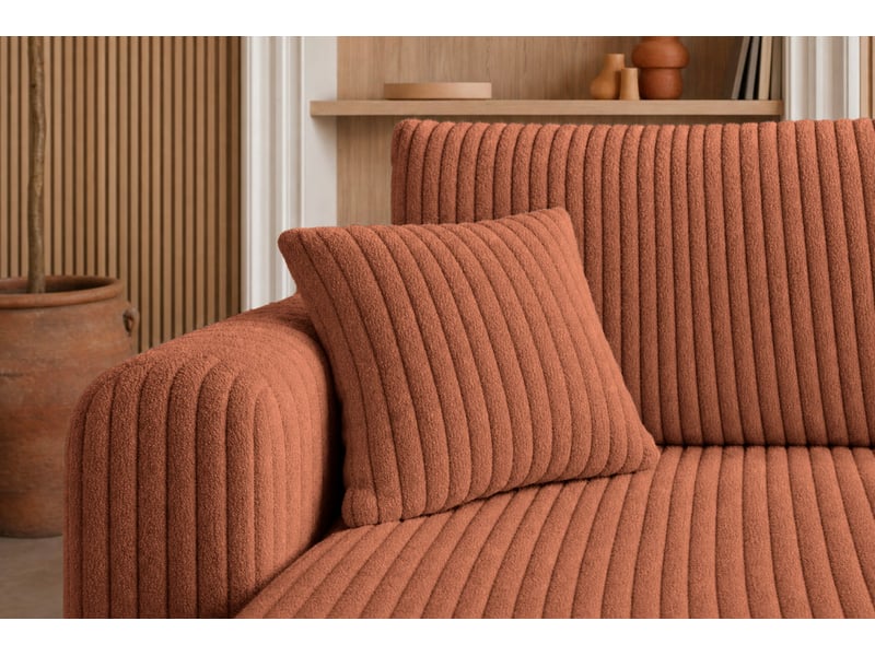  Emma - canapé d'angle convertible gros velours côtelé 4 places terracotta  - Conforama D