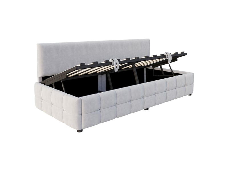 Lit coffre enfant 90x200 cm canapé-lit avec rangement, velours, gris clair, sans matelas - Conforama E