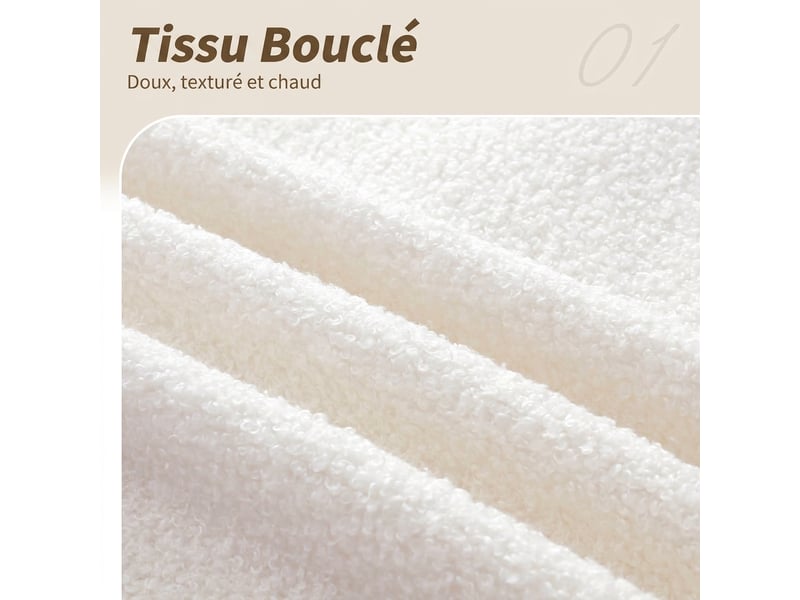  Lit enfant 90x200 lit coffre avec rangement tissu bouclette beige  - Conforama W
