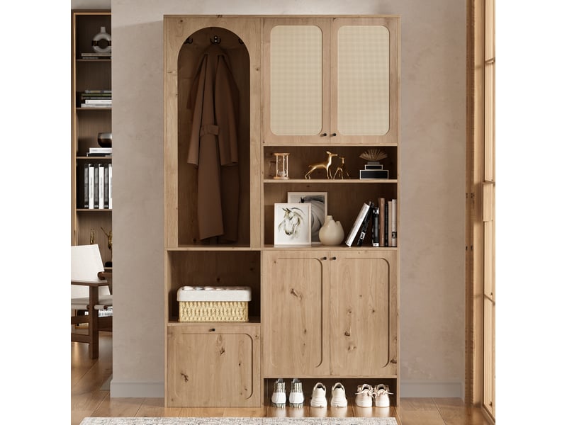 Vestiaire décor rotin 4 portes avec abattant 120x35x200 cm naturel - Conforama W