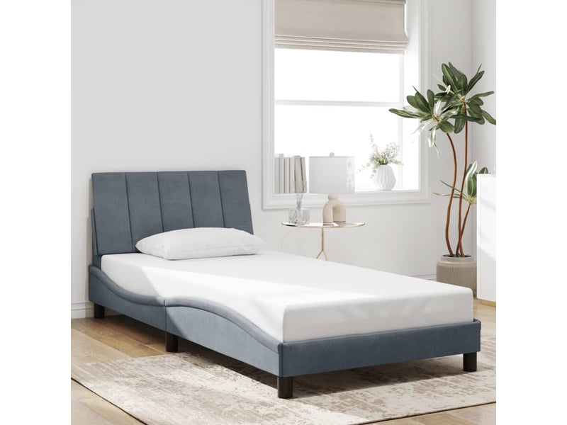 Lit simple- lit adulte - cadre de lit avec led sans matelas hanko gris foncé 100x200cm velours - Conforama C