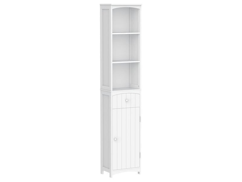  Colonne de salle de bain étroite 1 tiroir 3 étagères ouvertes moderne 34x24x170 cm blanc mdf 834-077 - Conforama E