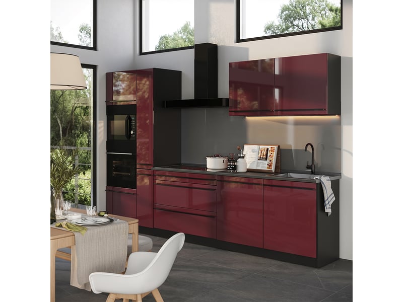 Vicco cuisine, rouge brillantanthracite, 310cm plan de travail anthracite - Conforama C