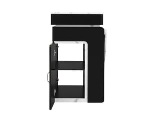 Table de bar - îlot de cuisine sur roulettes, buffet, table à manger extensible avec multiprises et éclairage led, noir