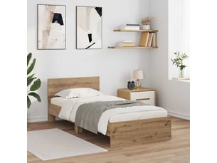 Lit adulte, lit simple, cadre de lit chêne artisanal 90x190cm bois d'ingénierie cf5703