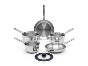 Lot de 3 casseroles 182022 cm et 2 poêles en inox 2428 cm fackelmann rhona