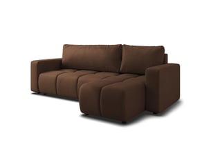 Canapé d'angle réversible convertible MASSENO 3 places Polyester marron avec coffre de rangement