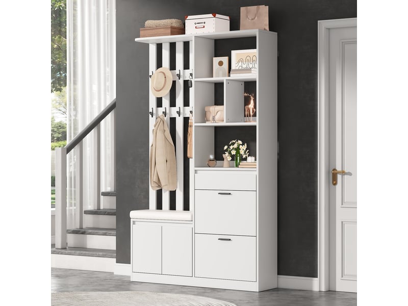 Portemanteau avec banc et rangement 120 x 200 cm en mdf blanc - Conforama B