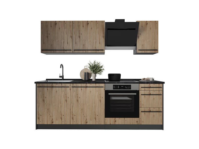  Vicco cuisine, chêne artisananthracite, 220cm sans plan de travail  - Conforama E