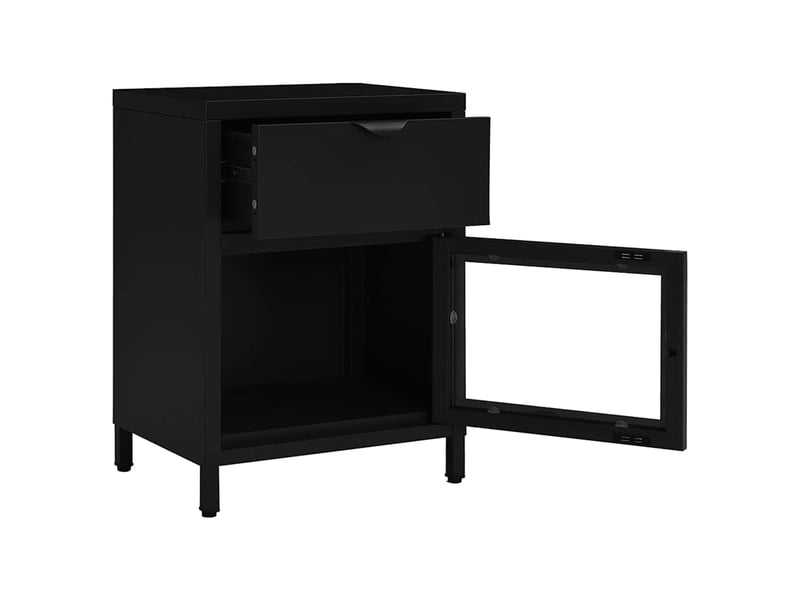  Table de chevet - cabinet de chevet - table de nuit noir 40x30x54,5 cm acier et verre  - Conforama E