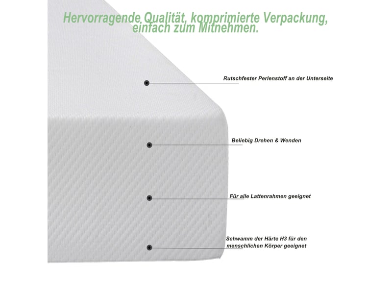 Matelas en mousse tcqpz 90 x 200 cm épaisseur 16 cm ferme h3 blanc avec housse amovible antidérapante - Conforama E