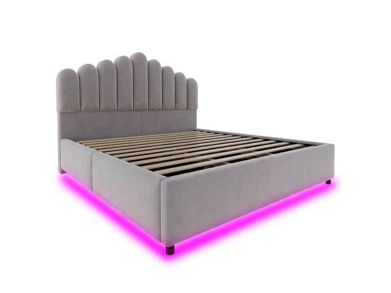  Lit coffre 180x200 velours gris avec rangement hydraulique et éclairage led sans matelas  - Conforama E