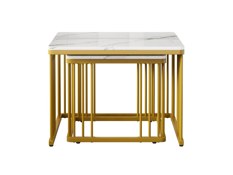  Lot de 2 tables basses gigognes carrées effet marbre brillant - pieds dorés 60x60cm  - Conforama W