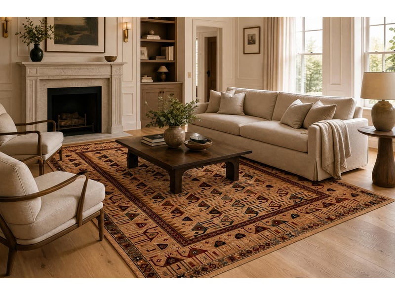 Tapis en laine kashqai 4304 101 oriental, cadre couleur saumon vert 160x240 cm - Conforama E