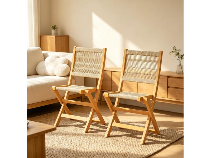 Lot de 2 chaises de jardin pliantes en bois d’acacia et pp, naturel beige - Conforama B