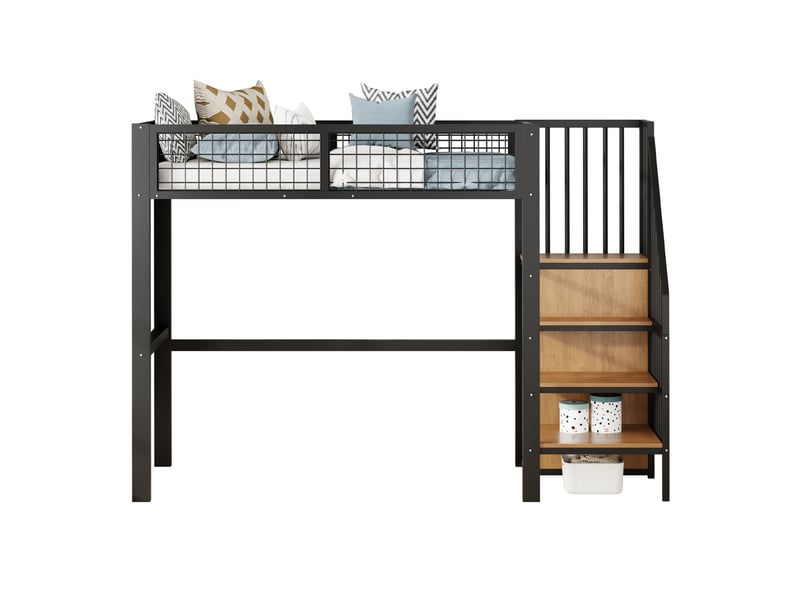  Modenvie lit mezzanine enfant 90x200 cm - avec armoire intégrée et échelle sécurisée, sans matelas - noir  - Conforama A