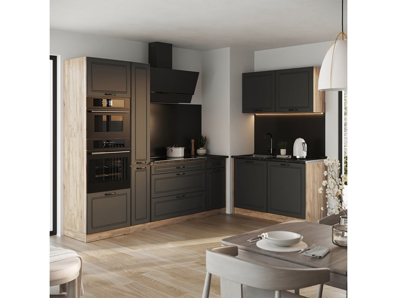  Vicco cuisine en angle, anthracite campagnechêne doré, 230 x 120 cm plan de travail marbre  - Conforama C