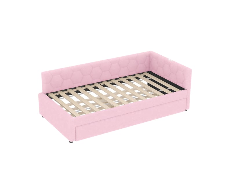  Lit banquette 90x200 cm en tissu rose, lit gigogne, lampe de lecture et ports usb-c intégrés - canapé-lit pratique  - Conforama C