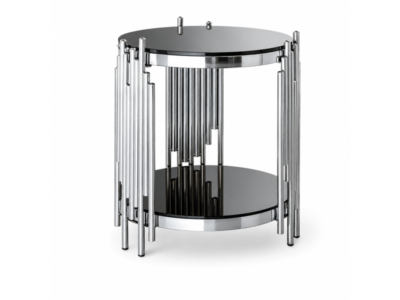  Table d'appoint ronde en verre 45 cm, cadre inox argenté, trempé 6 mm, montage et nettoyage faciles  - Conforama A