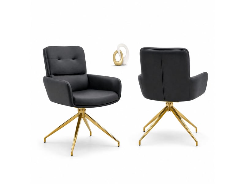 Lot de 2 chaises de salle à manger pivotantes 360° noires et dorées en pu et métal  - Conforama A