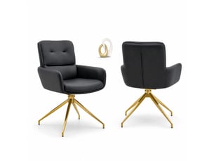 Lot de 2 chaises de salle à manger pivotantes 360° noires et dorées en pu et métal