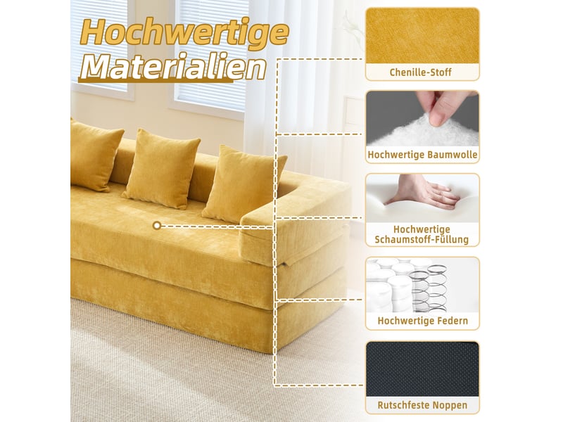  Canapé modulable chenille jaune moutarde - canapé d'angle avec rangement intégré et base antidérapante pour salon moderne  - Conforama E