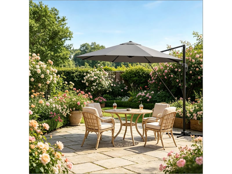 Parasol rond de jardin et balcon, extérieur, base en acier en croix - Conforama B
