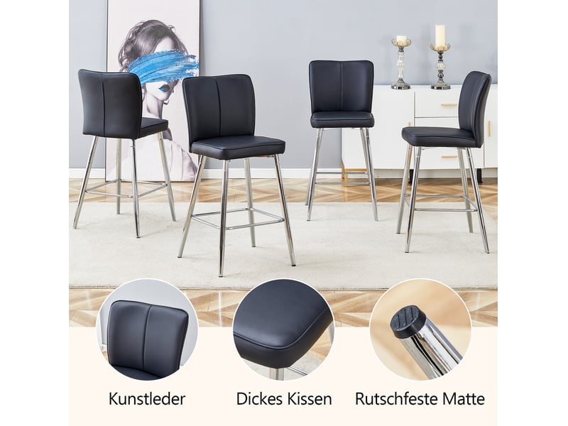  Lot de 2 tabourets de bar 44x44x101 cm - noir et argent - dossier ergonomique et repose-pieds  - Conforama E
