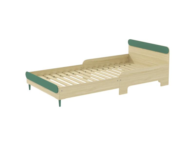 Lit au sol enfant avec barrière vert, lit junior 90x190 avec sommier à lattes - Conforama B