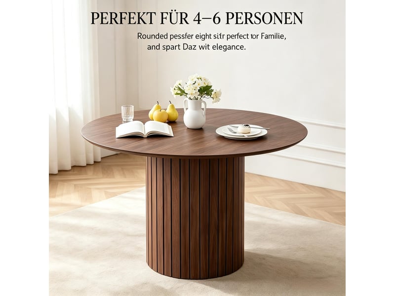 Table de salle à manger ronde pour 4 à 6 personnes piètement cylindrique en bois marron foncé 120 × 120 × 76 cm - Conforama E