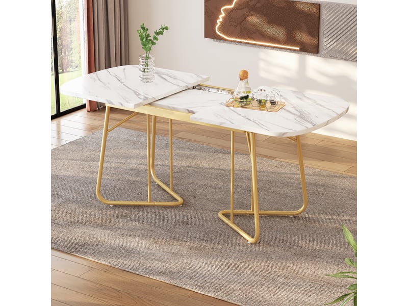  Table extensible effet marbre blanc, pieds dorés 140-180 x 80 cm Fay Lum - Conforama E